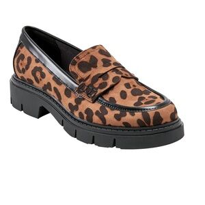 Marc Fisher Cube Leopard Print Lug Sole Penny Loafers | Platform | Like New